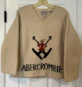 Vintage Abercrombie & Fitch Pullover Skifahrer Handstrick 100 % Wolle Medium Preppy Logo - Bild 1 von 11