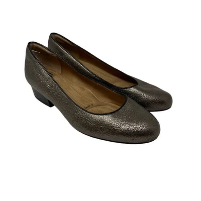 Sofft Feminino Tamanho 7 Belicia Couro Preto Cobre Metálico Salto Baixo Bomba Confortável - Imagem 1 de 4