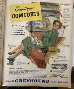 Greyhound Bus Lines Travel Count Your Comforts Ephemera anuncio impreso vintage 1949 - Imagen 1 de 1