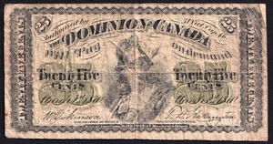 Dominion of Canada 1870 25 Cent Shinplaster Plain Dickinson-Harington Nice Note - Picture 1 of 2