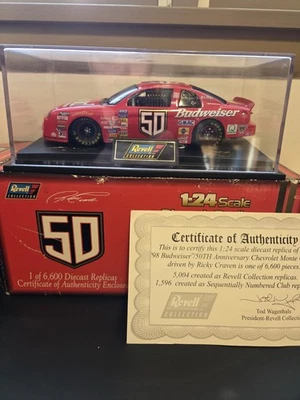 Revell 1/24 Die Cast Nascar Ricky Craven 50 aniversario 1998 Budweiser con certificado de autenticidad Foto 1 de 4