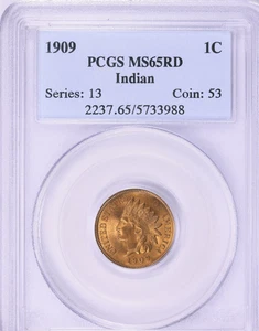 1909 Indian Cent : PCGS MS65RD Blazing Red - Picture 1 of 3