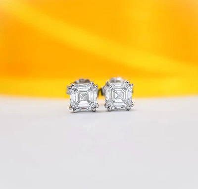 Diamant Ohrring GLI HRD zertifiziert Lab Grown Asscher 1 Karat 18K Weißgold... - Bild 1 von 4