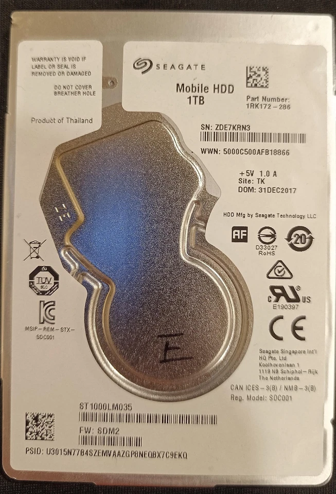 Seagate ST1000LM035 1TB 2.5" SATA Internal Hard Disk Drive (HDD) Laptop - Image 1 of 1