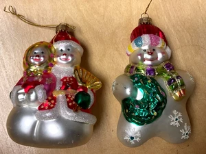 "Lote si 2 adornos de muñecos de nieve de vidrio soplado UT tesoros únicos de colección pintados a mano 6""" - Imagen 1 de 11