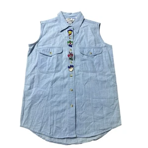 Vintage Looney Tunes Denim ärmelloses Button Down Top Shirt Gr. S Baumwolle - Bild 1 von 8