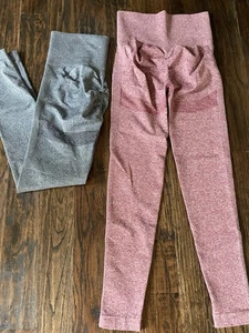 Chrleisure Menge 2 Leggings weinrot & grau hoher Bund Po Lift Hose - Bild 1 von 4