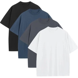 4 Pack Men's Oversized T-Shirts Heavyweight Cotton Tee Crew Neck Short Sleeve... - Picture 1 of 6