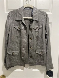 Vintage Liz Claiborne Linen Jacket Women's Medium Pewter Metallic - Picture 1 of 10