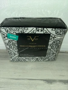Versace 19-69 Abbigliamento Sportivo 300 Thread Cotton Sateen Sheet White/Black - Picture 1 of 6