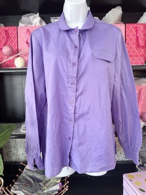 薰衣草纽扣前衬衫 | 中号 | 复古 80 年代-90 年代休闲轻便上衣 — 第 1/4 张图片