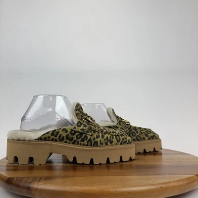 Womens Roberto Cavaalli Cortina Leopard Print Faux Fur Lug Soles Mules Size 38 - Image 1 of 4