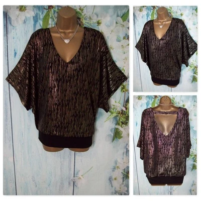 WALLIS Petite L 16 18 Black Gold Sparkle Kimono Top Party Christmas Occasion - Image 1 of 4