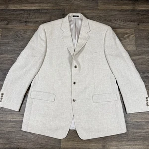 Calvin Klein Jacket 46R Beige Linen Blazer 3 Button Summer Casual - Picture 1 of 10