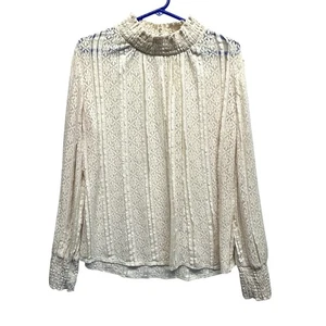 Sundance Cream Lace Mock Neck Blouse Boho Romantic Sheer Top Size M - Picture 1 of 8
