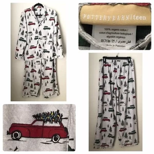Pottery Barn Teen Flannel Pajama L Christmas Tree Car Organic Top Bottom Pants - Picture 1 of 11