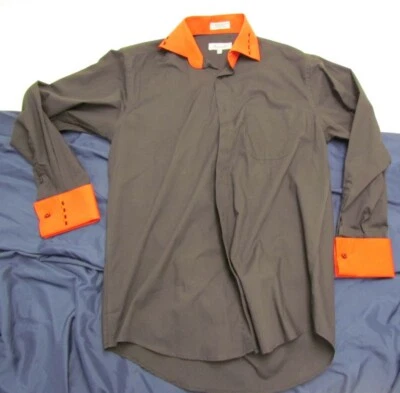 Camisa social masculina Fratello manga longa com botões tamanho 15.5/33-34 preta e vermelha - Imagem 1 de 4