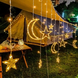 LED Star Moon String Ligths Christmas Decorations Curtain Lights Indoor Outdoor - Picture 1 of 15