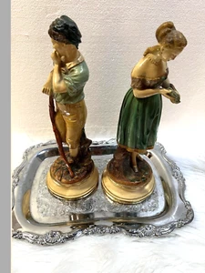 Borghese Vintage italienische handbemalte Kreidefiguren Statue Junge & Mädchen 11 Zoll - Bild 1 von 9