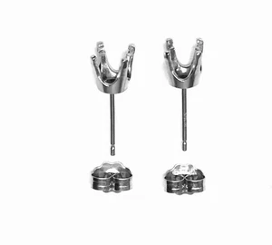 14K WEISSGOLD HALBMONTIERTE OHRRINGE, 4 MM RUND, 14K RÜCKSEITEN - Bild 1 von 3