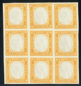 1862 ASI Sardegna IV emissione 80 cent. margini enormi blocco di 9 ** - Bild 1 von 2