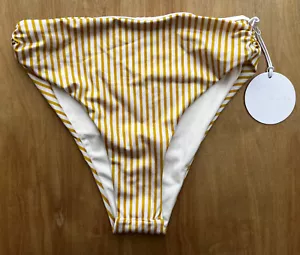 TORI PRAVER SYMONE BOTTOM Women’s Gold White Striped Lined Bikini Bottoms sz S - Picture 1 of 6