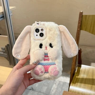 Cute Plush Rabbit Shockproof Shell Girl Soft Phone Cover For iphone Samsung Case - Image 1 of 4