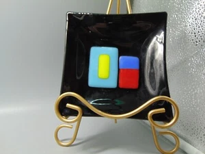 Murano Kunstglas Schwarzglas Fused Millefiori 5 in Multicolor Tablett M R Levy 2013 - Bild 1 von 2