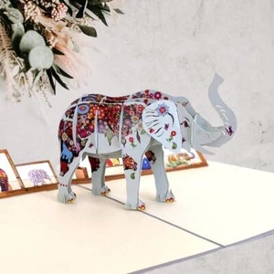 Colourful Hand Painted Elephant 3D Pop Up Card - Picture 1 of 6