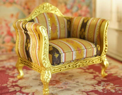 Sofá silla miniatura estilo francés real tallado dorado pintado estilo 1:12 Foto 1 de 4