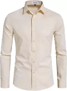Men'S Long Sleeve Button up Shirts Solid Slim Fit Casual Business Formal Dress S - Picture 1 of 12