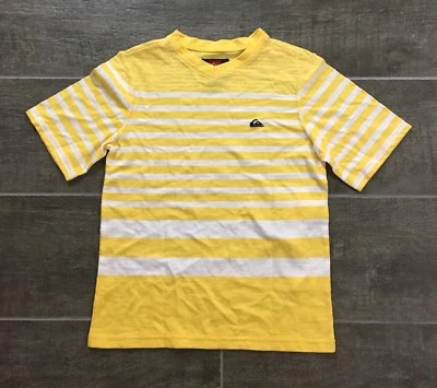 Мальчики Quiksilver рубашка футболка с коротким рукавом v-образным вырезом желтые полоски новый с Ярлыками  - Изображение 1 из 2