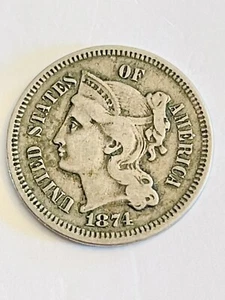 1874 Three Cent Nickel Very Nice Condition - Picture 1 of 2