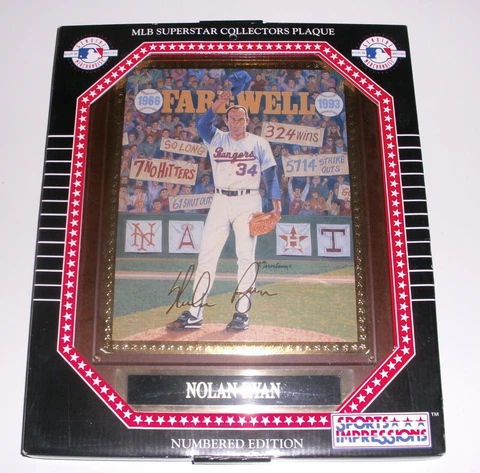 Nolan Ryan Sports Impressions Collectors Farewell Plaque 1161-62 W/ COA Cover