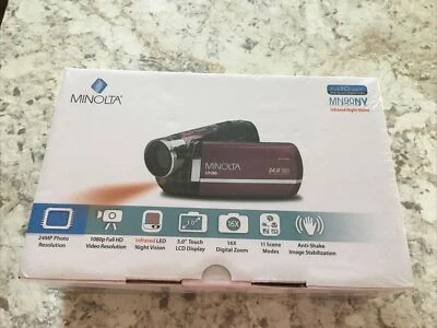 Minolta Camcorder Touchscreen MN90NV 1080p HD  Maroon - Image 1 of 4