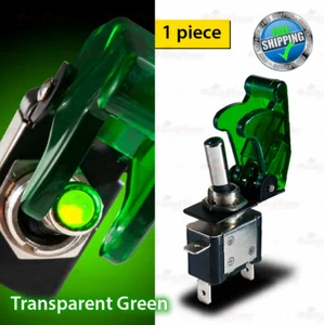 TRANSPARENT Missile Cover 12V GREEN LED Light Toggle Racing 3 Pin Switch SPST - Picture 1 of 7
