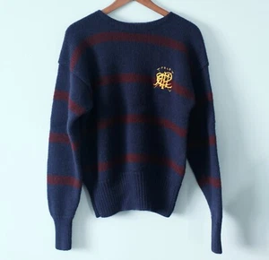 Polo Ralph Lauren Wool Sweater Blue Red Striped Gold Insignia Vintage Men Medium - Picture 1 of 15