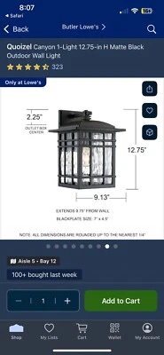 QUOIZEL LIGHTING 13" CAÑÓN 1 LUZ LINTERNA DE PARED ACABADO NEGRO Nuevo 0809534 Foto 1 de 4