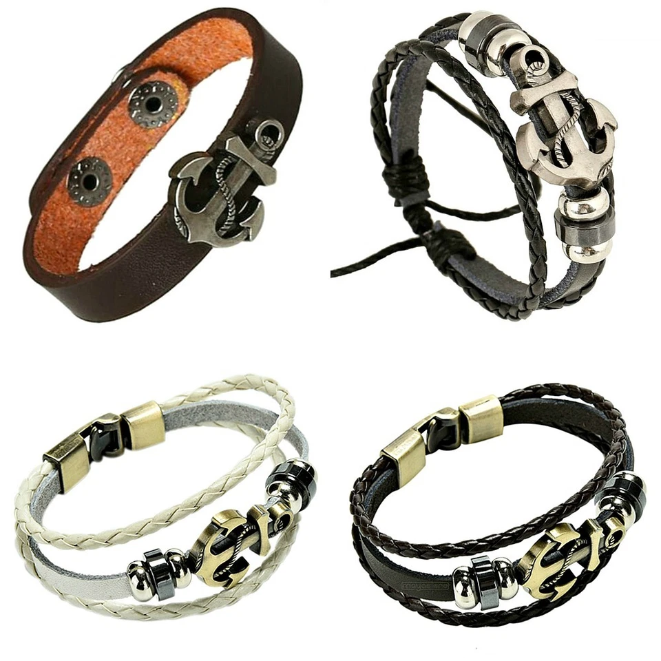 ARMBAND ANKER LEDER SCHWARZ ARMBÄNDER ANCHOR ARMKETTE BRACELET SILBER GOLD BRAUN - Bild 1 von 1