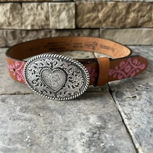 Girls Justin Brown Leather Top Grain Cowhide Belt Heart Buckle Size 07/18 - Picture 1 of 3