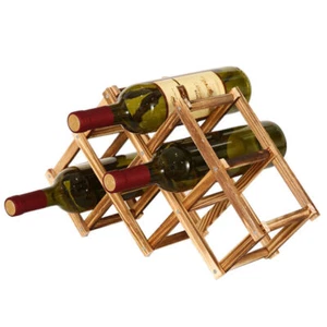 10 Bottle Foldable Free Standing Wine Rack Small Wooden Wine Stand Organising - Picture 1 of 12