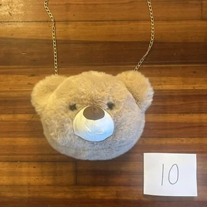 Plush Faux Fur Teddy Bear Pouch Purse Bag - Picture 1 of 8