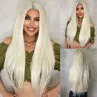 Women Synthetic Hair Layered Platinum blonde Long Straight Dress Up Wigs