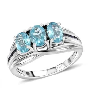 GORGEOUS 1.40ctw Betroka Blue Apatite & Sapphire Ring Rhodium Plated Size 6 - Picture 1 of 6