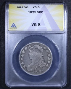1825 Capped Bust Half Dollar - 50c ANACS VG8 - Original Coin! - Picture 1 of 4