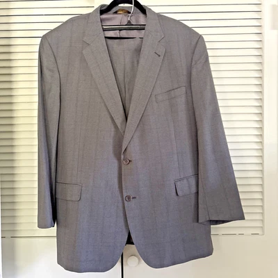 Joseph A Bank Signature Gold 2 Piece Suit Mens 50L 42X31 Gray Wool Muted Plaid - Image 1 of 4