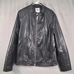 Chaqueta de cuero sintético Zara para mujer talla XL negra motociclista café corredor manga cremallera puño - Imagen 1 de 14