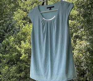 WHBM Sleeveless Blouse Sea Foam Silver Metal Bar Accent Comfort Pleat Medium $89 - Picture 1 of 17
