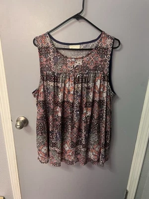 Top boho sin mangas Bobbie Brooks forrado multicolor, 2XL. "24"" a través del pecho. Usado en excelente estado. Foto 1 de 4