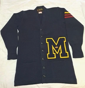 VTG U of M Michigan Football Letter Sweater Size S-M Blue Jonesknit 100% Wool - Picture 1 of 6